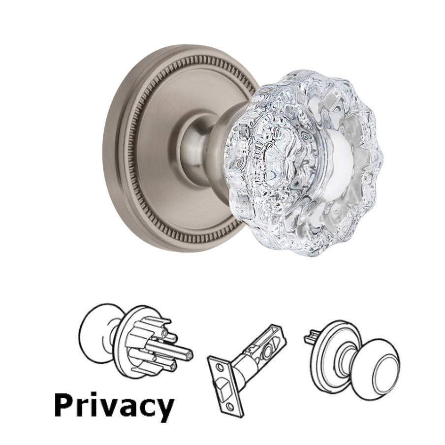 Soleil Rosette Privacy with Versailles Crystal Knob in Satin Nickel