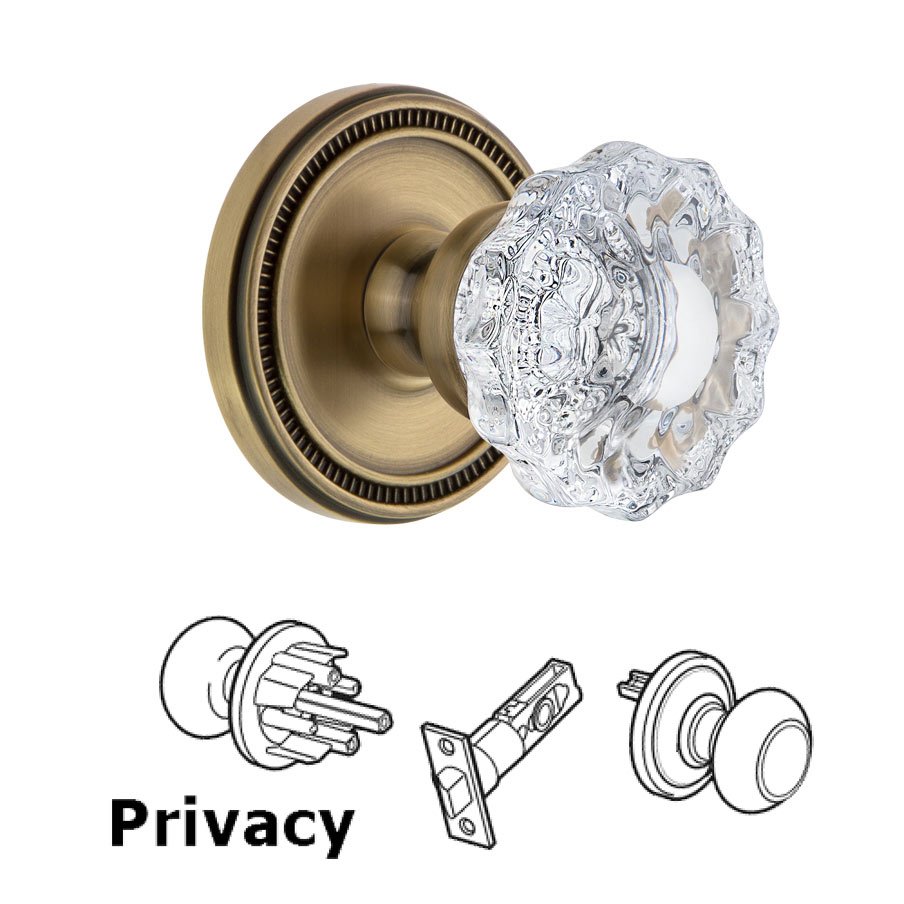Soleil Rosette Privacy with Versailles Crystal Knob in Vintage Brass