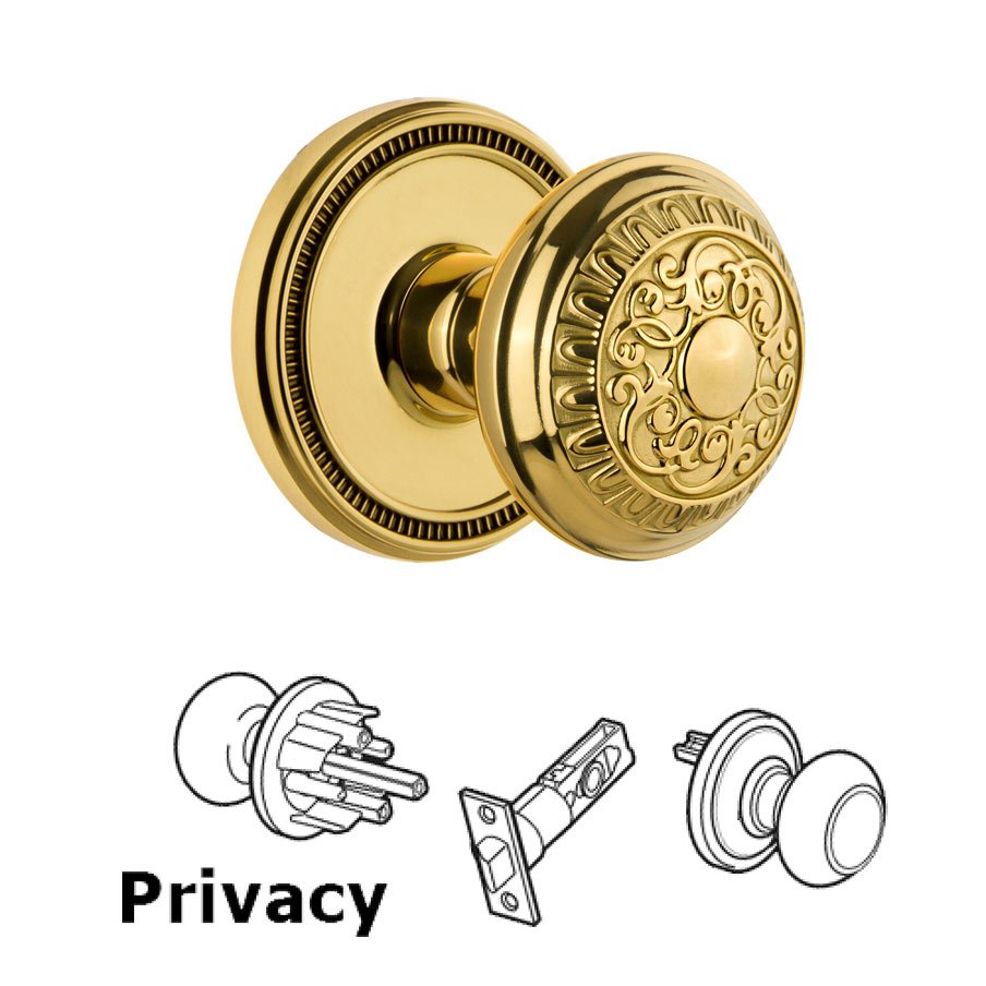 Soleil Rosette Privacy with Windsor Knob in Polished Brass
