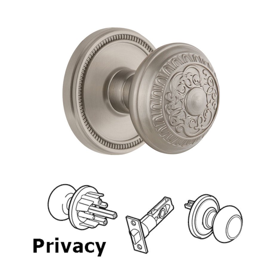 Soleil Rosette Privacy with Windsor Knob in Satin Nickel