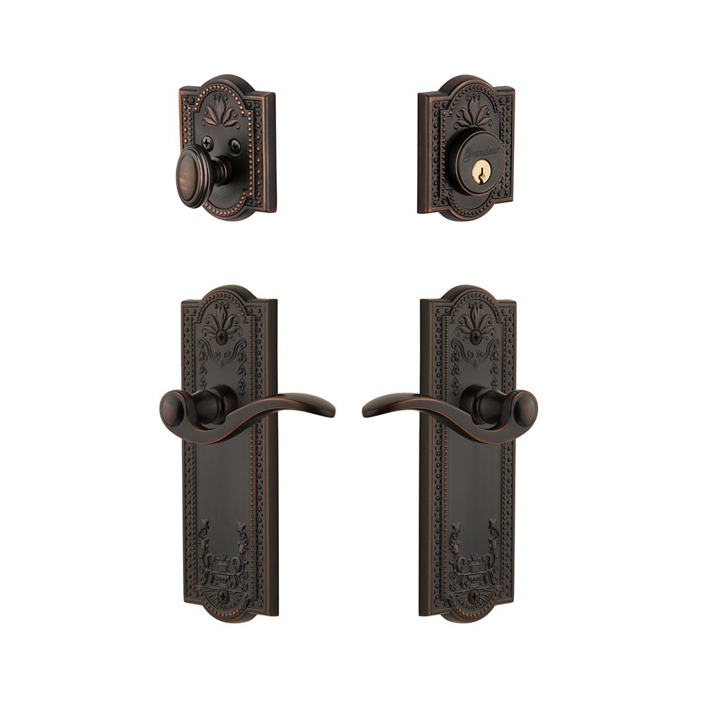 Parthenon Plate With Bellagio Lever & Matching Deadbolt In Timeless Bronze