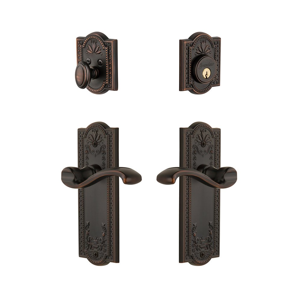 Parthenon Plate With Portfino Lever & Matching Deadbolt In Timeless Bronze