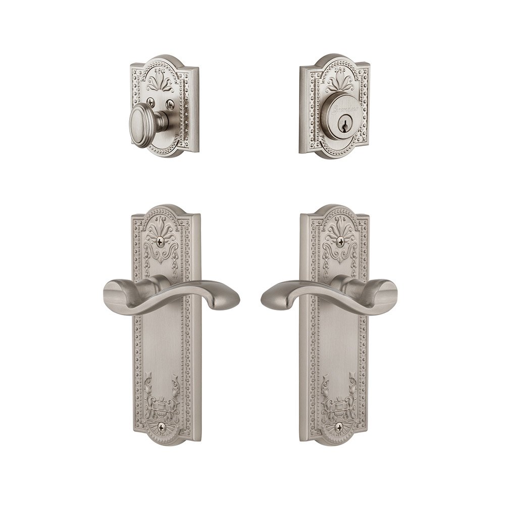 Parthenon Plate With Portfino Lever & Matching Deadbolt In Satin Nickel