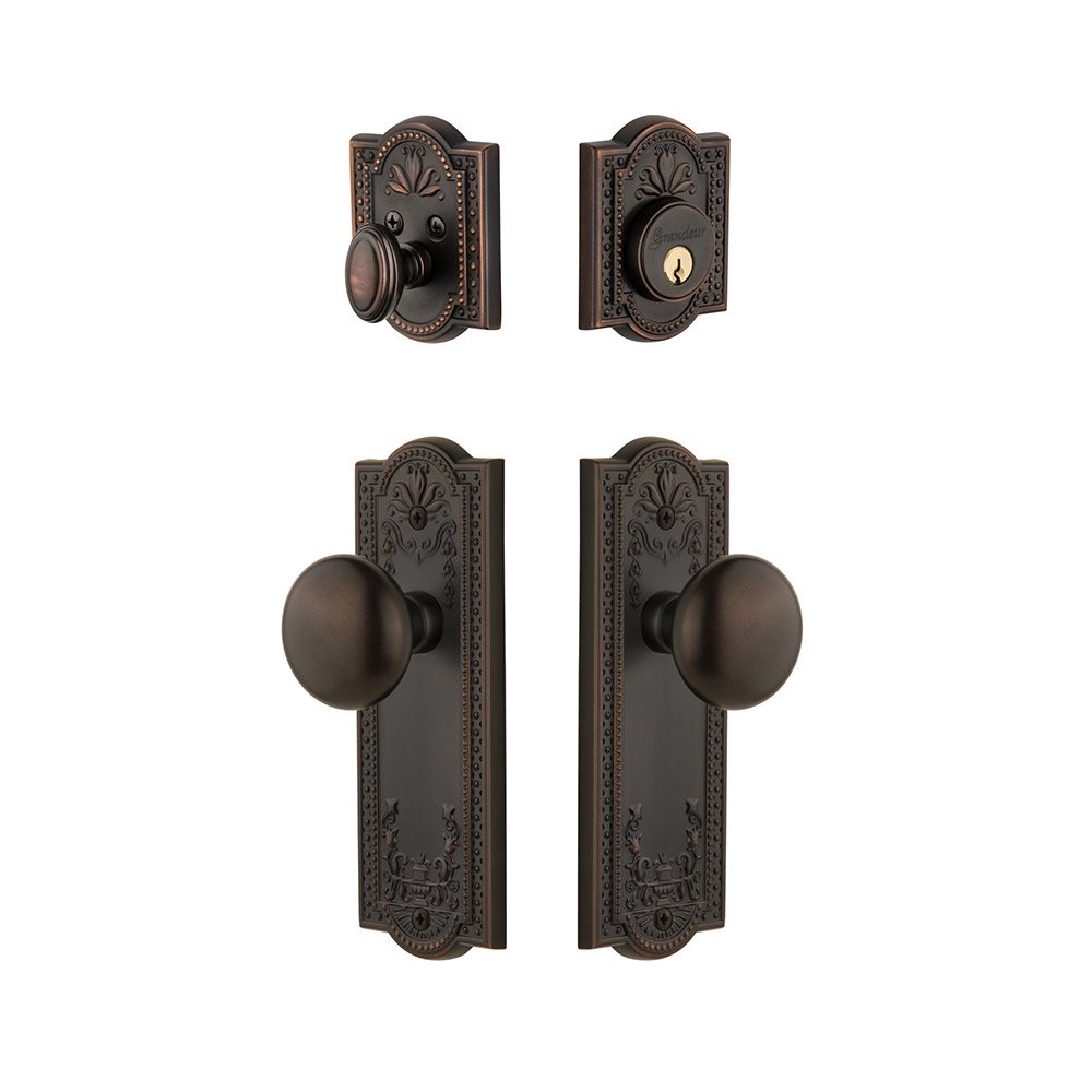 Parthenon Plate With Fifth Avenue Knob & Matching Deadbolt In Timeless Bronze