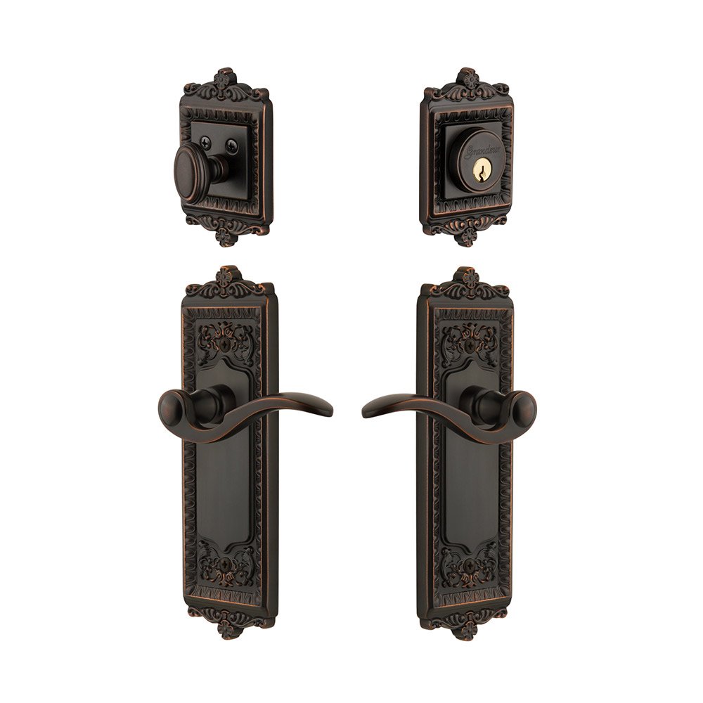 Windsor Plate With Bellagio Lever & Matching Deadbolt In Timeless Bronze