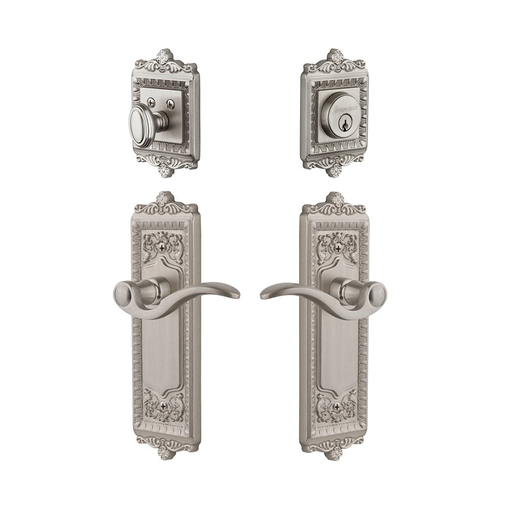 Windsor Plate With Bellagio Lever & Matching Deadbolt In Satin Nickel