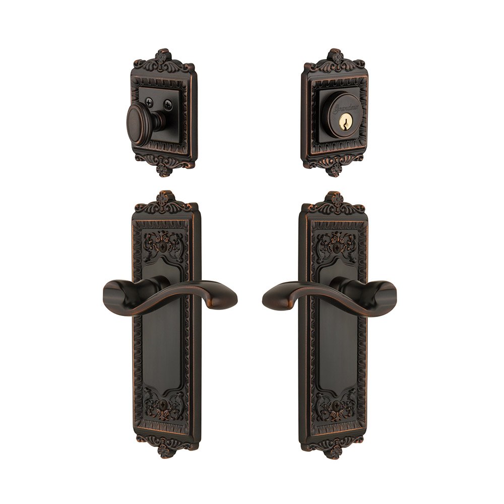 Windsor Plate With Portfino Lever & Matching Deadbolt In Timeless Bronze