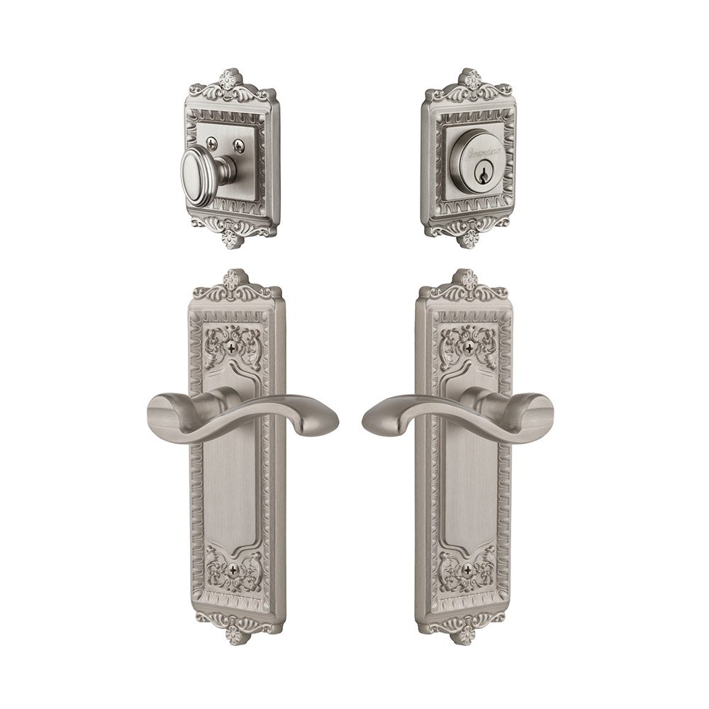 Windsor Plate With Portfino Lever & Matching Deadbolt In Satin Nickel