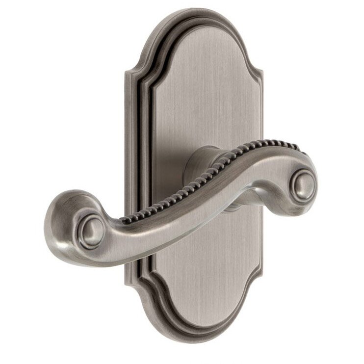 Passage Arc Plate with Left Handed Newport Lever in Antique Pewter