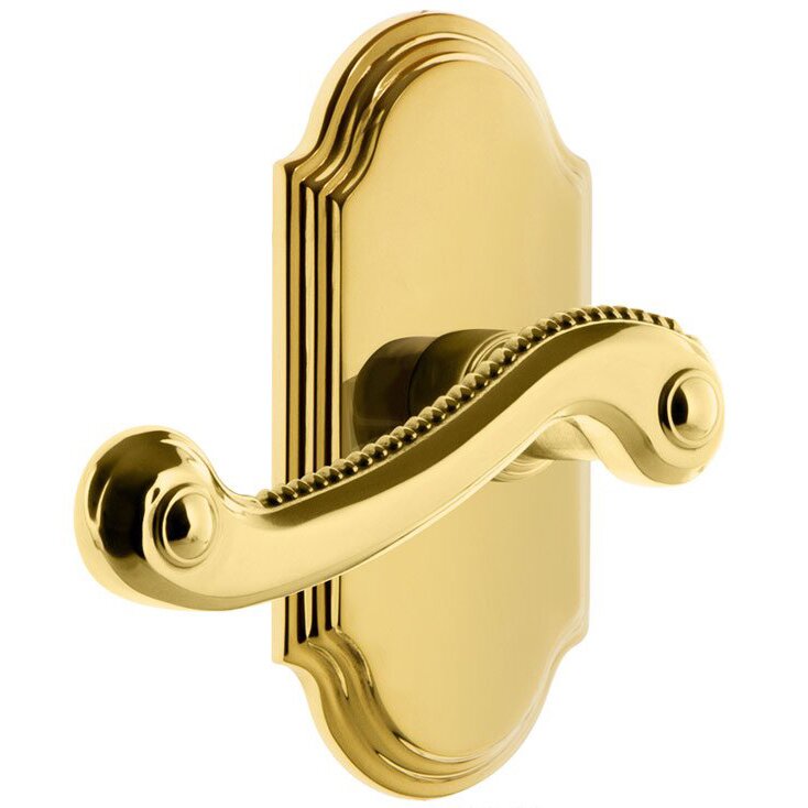 Passage Arc Plate with Left Handed Newport Lever in Polished Brass