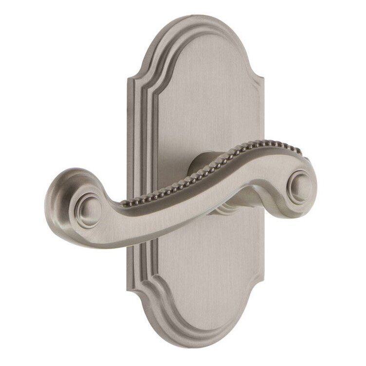 Passage Arc Plate with Left Handed Newport Lever in Satin Nickel