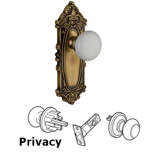 Privacy Knob - Grande Victorian Plate with Hyde Park Door Knob in Vintage Brass