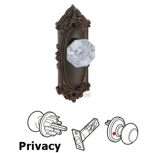 Privacy Knob - Grande Victorian Plate with Chambord Crystal Door Knob in Timeless Bronze