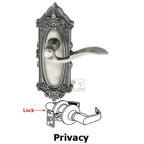 Privacy Lever - Grande Victorian Plate with Bellagio Door Lever in Antique Pewter