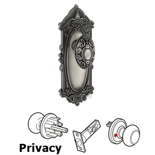 Privacy Knob - Grande Victorian Plate with Grande Victorian Door Knob in Antique Pewter