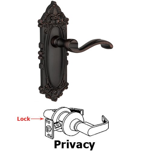 Privacy Lever - Grande Victorian Plate with Portofino Door Lever in Timeless Bronze