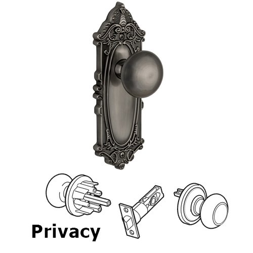 Privacy Knob - Grande Victorian Plate with Fifth Avenue Door Knob in Antique Pewter