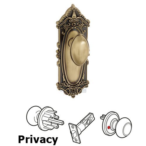 Privacy Knob - Grande Victorian Plate with Eden Prairie Door Knob in Vintage Brass