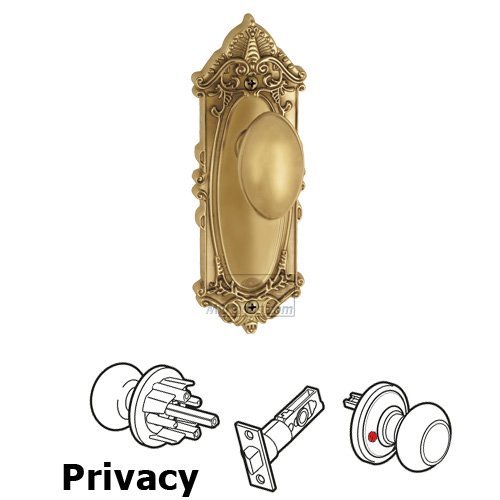 Privacy Knob - Grande Victorian Plate with Eden Prairie Door Knob in Polished Brass