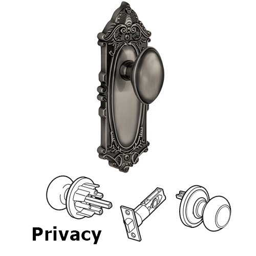 Privacy Knob - Grande Victorian Plate with Eden Prairie Door Knob in Antique Pewter
