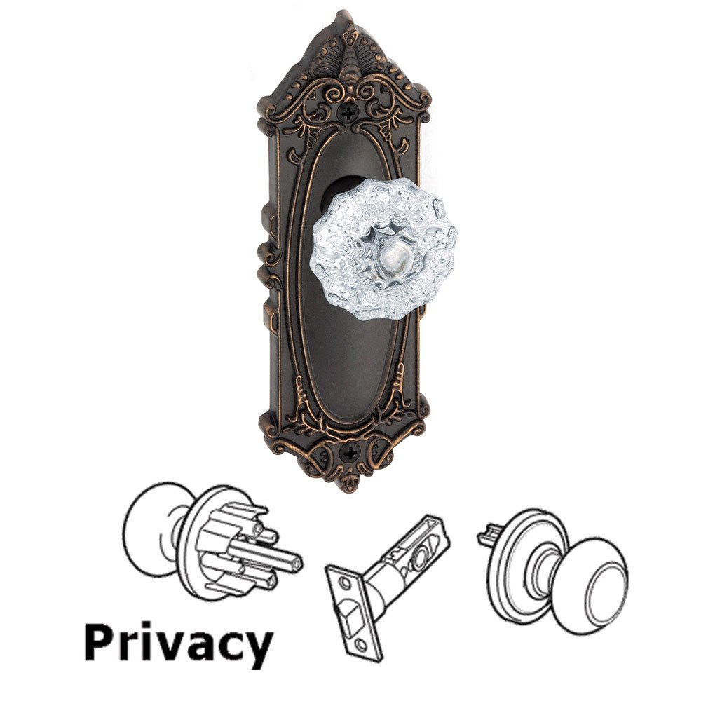 Privacy Knob - Grande Victorian Rosette with Fontainebleau Crystal Door Knob in Timeless Bronze