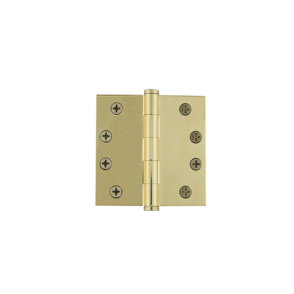 4" Button Tip Heavy Duty Hinge with Square Corners in Unlacquered Brass