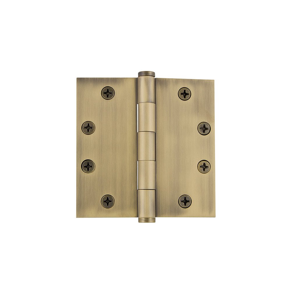4 1/2" Button Tip Heavy Duty Hinge with Square Corners in Vintage Brass