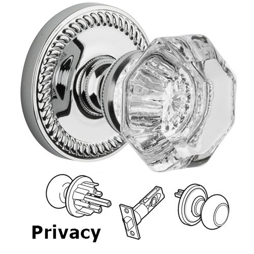 Privacy Knob - Newport Rosette with Chambord Crystal Door Knob in Bright Chrome