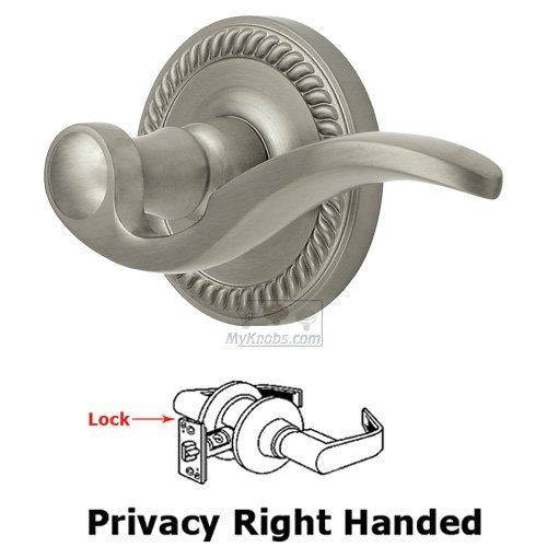 Right Handed Privacy Lever - Newport Rosette with Bellagio Door Lever in Satin Nickel