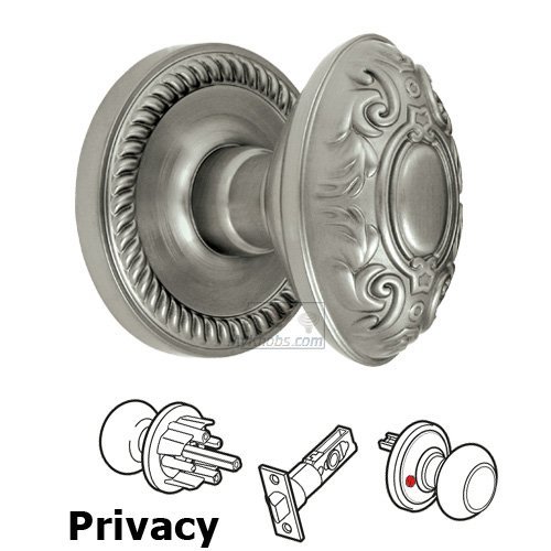 Privacy Knob - Newport Rosette with Grande Victorian Door Knob in Satin Nickel