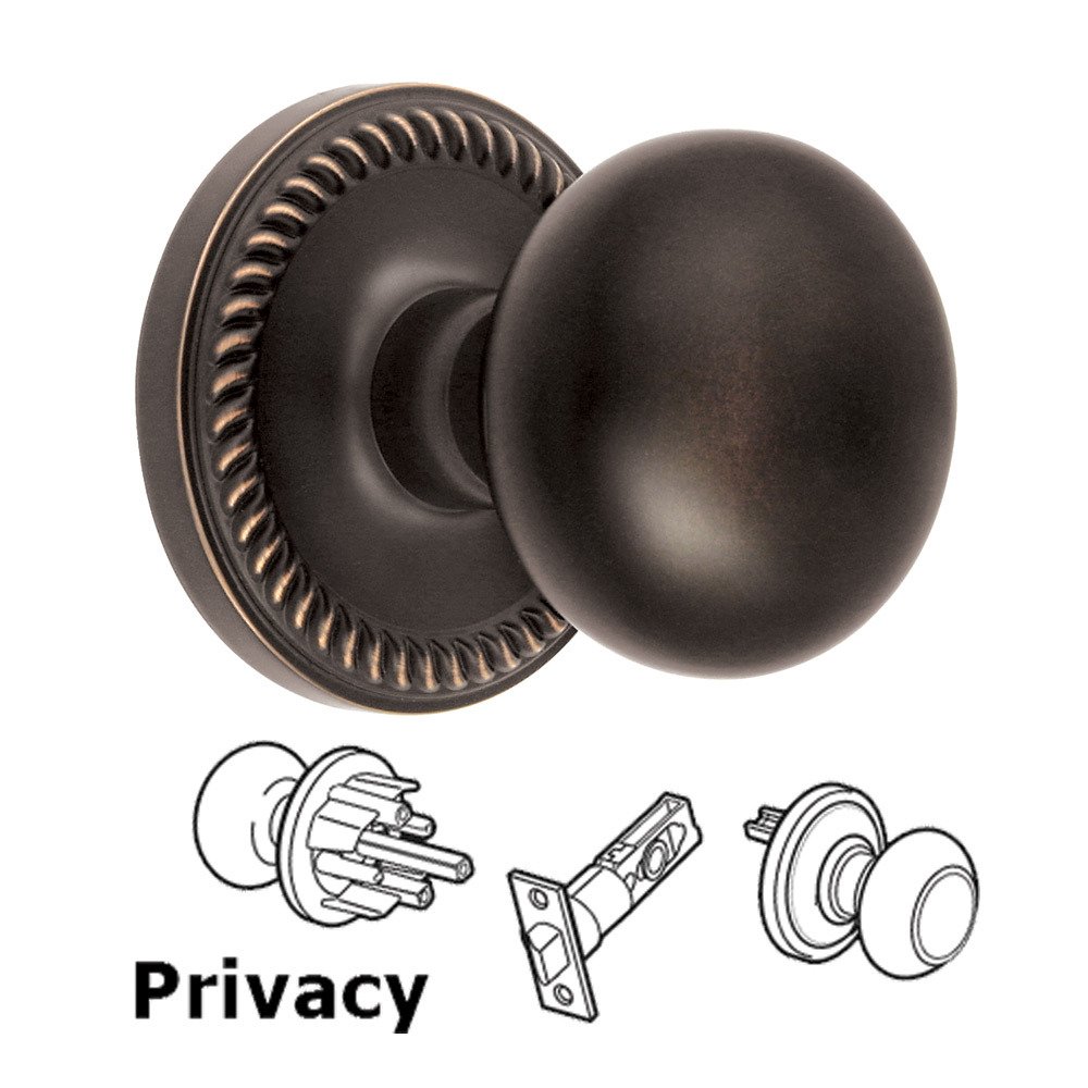Privacy Knob - Newport Rosette with Fifth Avenue Door Knob in Timeless Bronze