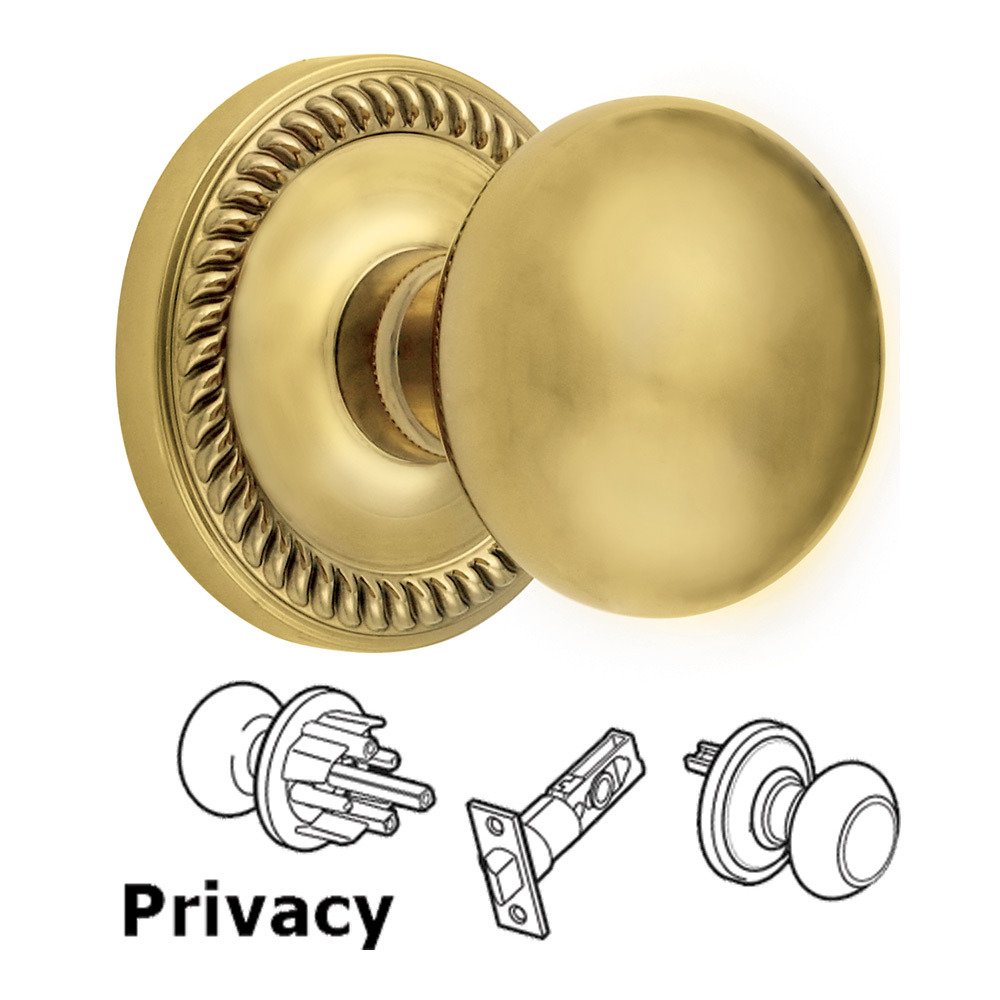 Privacy Knob - Newport Rosette with Fifth Avenue Door Knob in Polished Brass