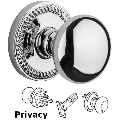 Privacy Knob - Newport Rosette with Fifth Avenue Door Knob in Bright Chrome