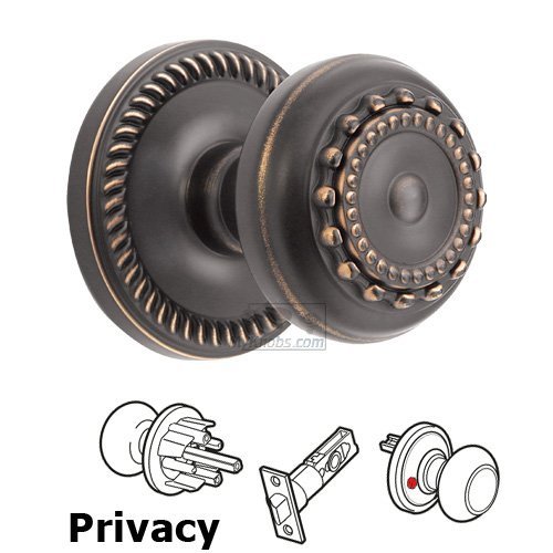 Privacy Knob - Newport Rosette with Parthenon Door Knob in Timeless Bronze