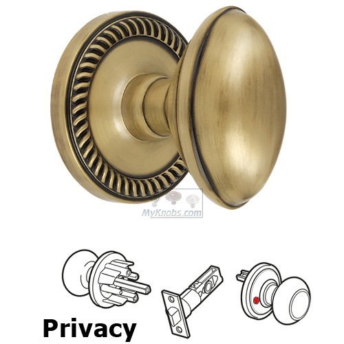 Privacy Knob - Newport Rosette with Eden Prairie Door Knob in Vintage Brass