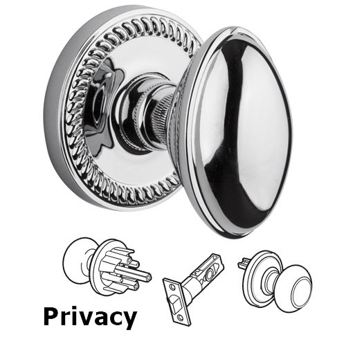 Privacy Knob - Newport Rosette with Eden Prairie Door Knob in Bright Chrome