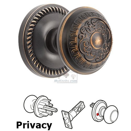Privacy Knob - Newport Rosette with Windsor Door Knob in Timeless Bronze