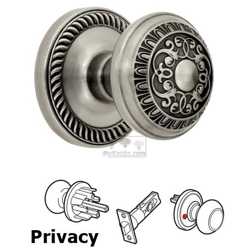 Privacy Knob - Newport Rosette with Windsor Door Knob in Antique Pewter