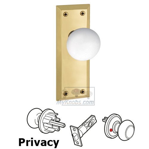 Privacy Knob - Fifth Avenue Plate with Hyde Park Door Knob in Polished Brass