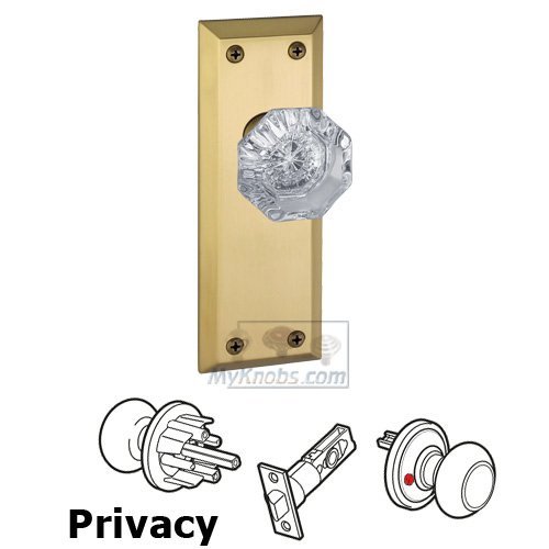 Privacy Knob - Fifth Avenue Plate with Chambord Crystal Door Knob in Vintage Brass