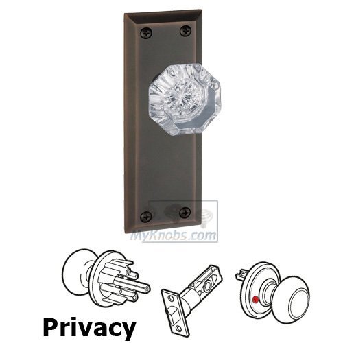Privacy Knob - Fifth Avenue Plate with Chambord Crystal Door Knob in Timeless Bronze