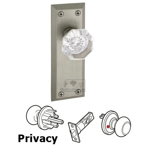 Privacy Knob - Fifth Avenue Plate with Chambord Crystal Door Knob in Satin Nickel