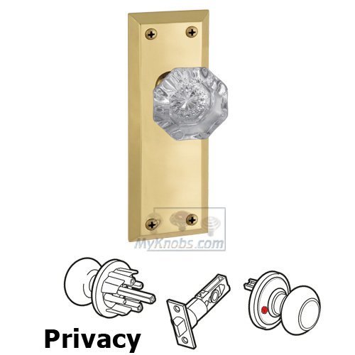 Privacy Knob - Fifth Avenue Plate with Chambord Crystal Door Knob in Polished Brass