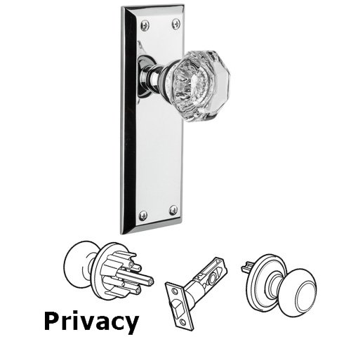 Privacy Knob - Fifth Avenue Plate with Chambord Crystal Door Knob in Bright Chrome