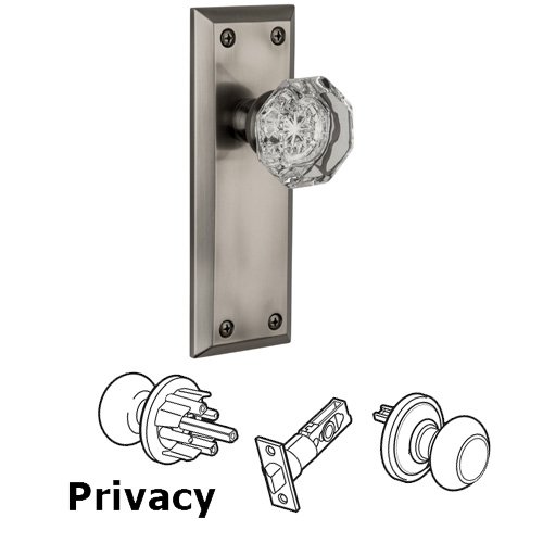 Privacy Knob - Fifth Avenue Plate with Chambord Crystal Door Knob in Antique Pewter