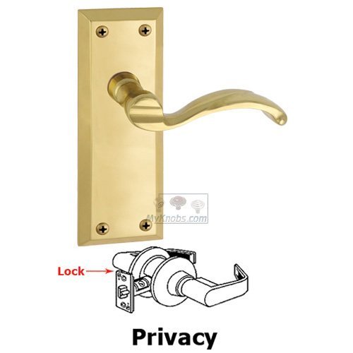 Privacy Fifth Avenue Plate with Portofino Right Handed Lever in Polished Brass