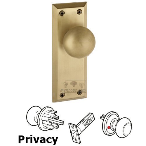 Privacy Knob - Fifth Avenue Plate with Fifth Avenue Door Knob in Vintage Brass