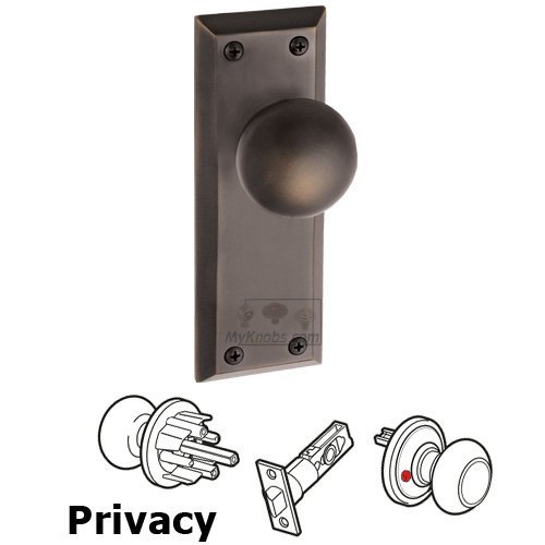 Privacy Knob - Fifth Avenue Plate with Fifth Avenue Door Knob in Timeless Bronze