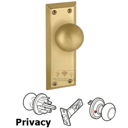 Privacy Knob - Fifth Avenue Plate with Fifth Avenue Door Knob in Polished Brass