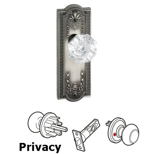 Privacy Knob - Parthenon Plate with Chambord Crystal Door Knob in Antique Pewter